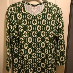 J. McLaughlin Signature Tee green and cream Sz L